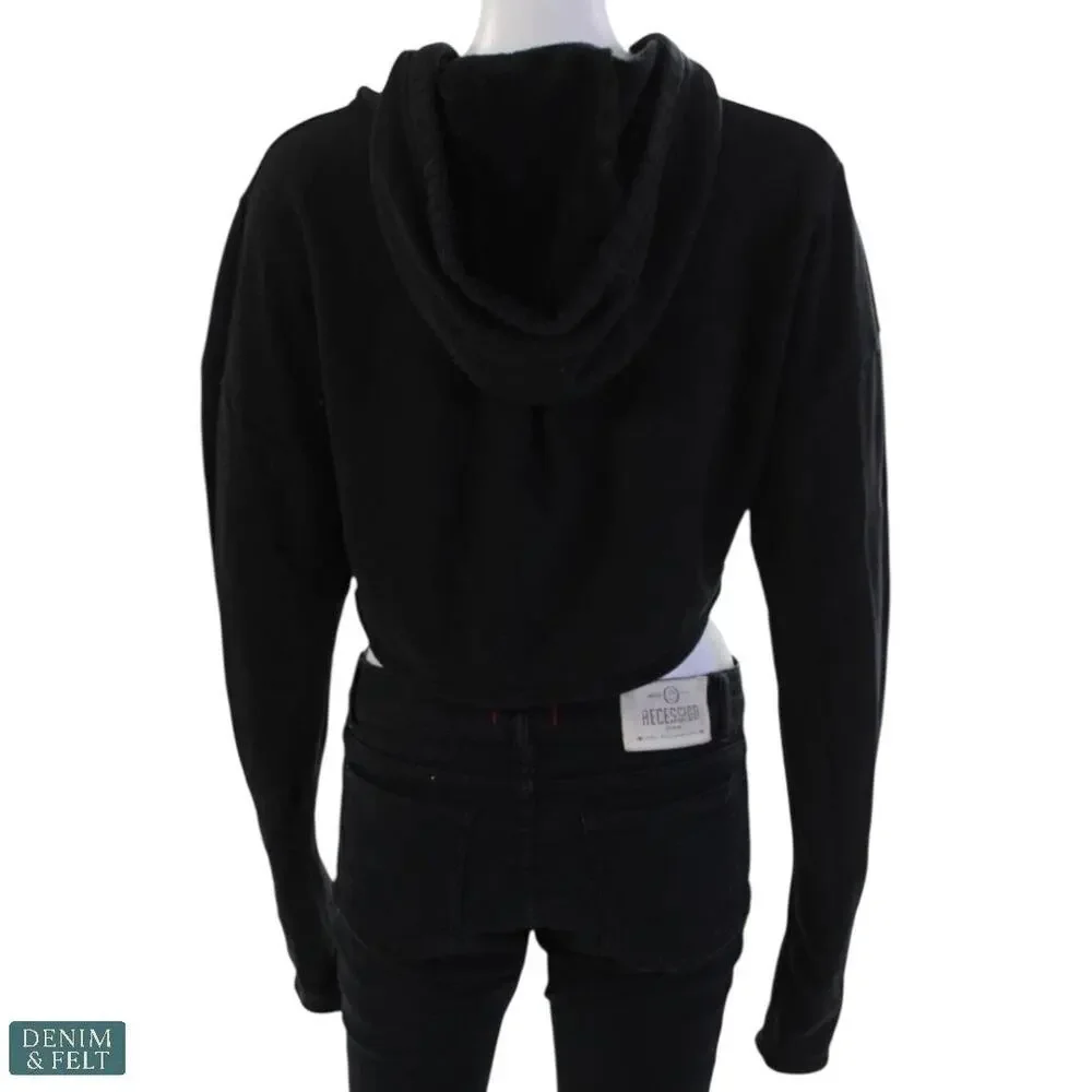Alo Yoga Cropped Gym Zip-Up Hoodie Black Womens XS Thumbholes Long Sleeve Jacket